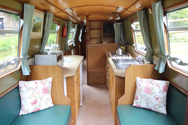 looking from the bow deck, the front seating area can be converted into a double bed
