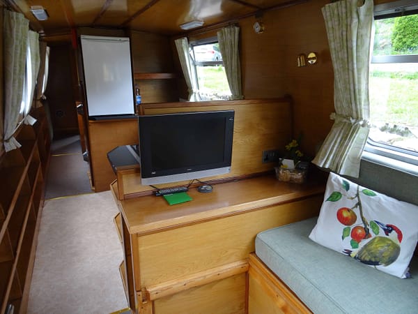 Looking from the bow door, the lounge area makes up into a double bed